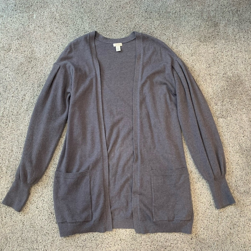 HINGE Open Front Cardigan Pockets Fitted Cuffs Balloon Sleeve Cozy Soft SMALL